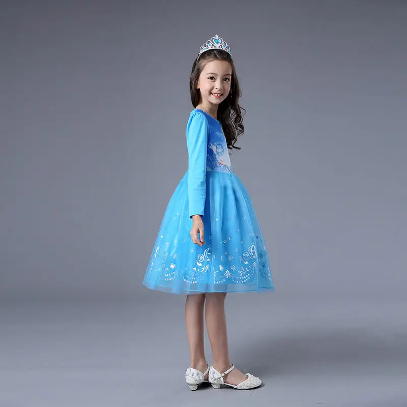 Модное Длинное Платье Эльзы Холодное сердце платье для маленьких девочек