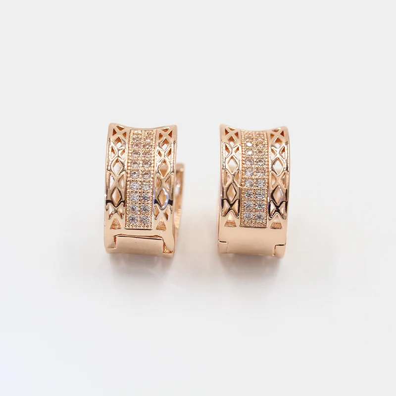 Женские свадебные серьги подвески из циркония под розовое золото 585