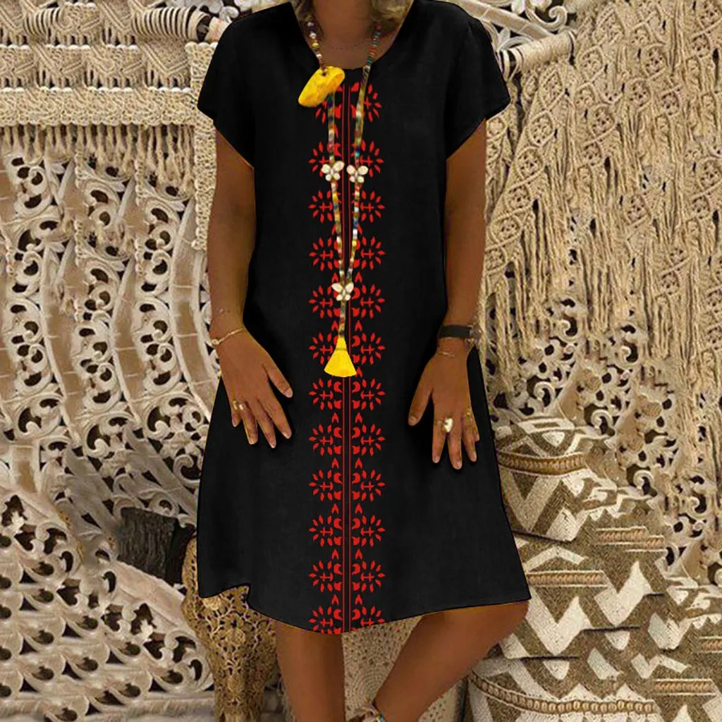 Free Ostrich Plus size dress Women O-Neck Printed Cotton And Linen Casual 5XL summer vestido femme 621 | Женская одежда