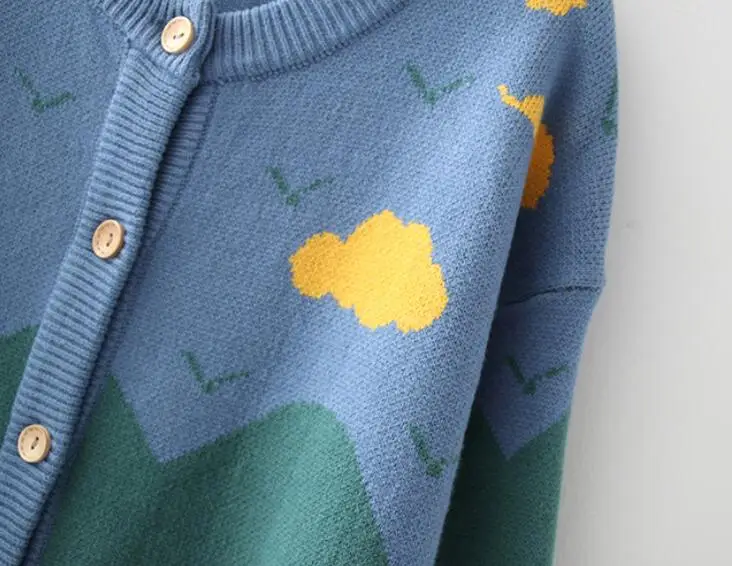 

Autumn winter 2020 Women Fashion Print Knitted Sweater Sweet Cute Oversized Cardigan Wear Sweater O-neck Casual Coat p1793