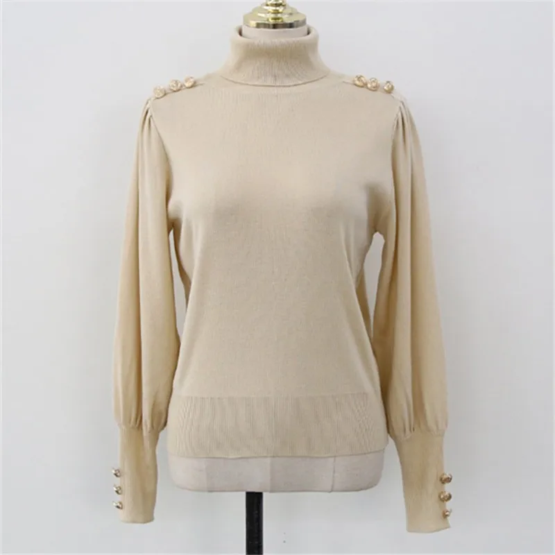 

Korean Metal Buttons Knitted Turtleneck Pullover Sweater Women 2020 Winter Long Sleeve Solid Fashion Elegant Ladies Jumpers Tops