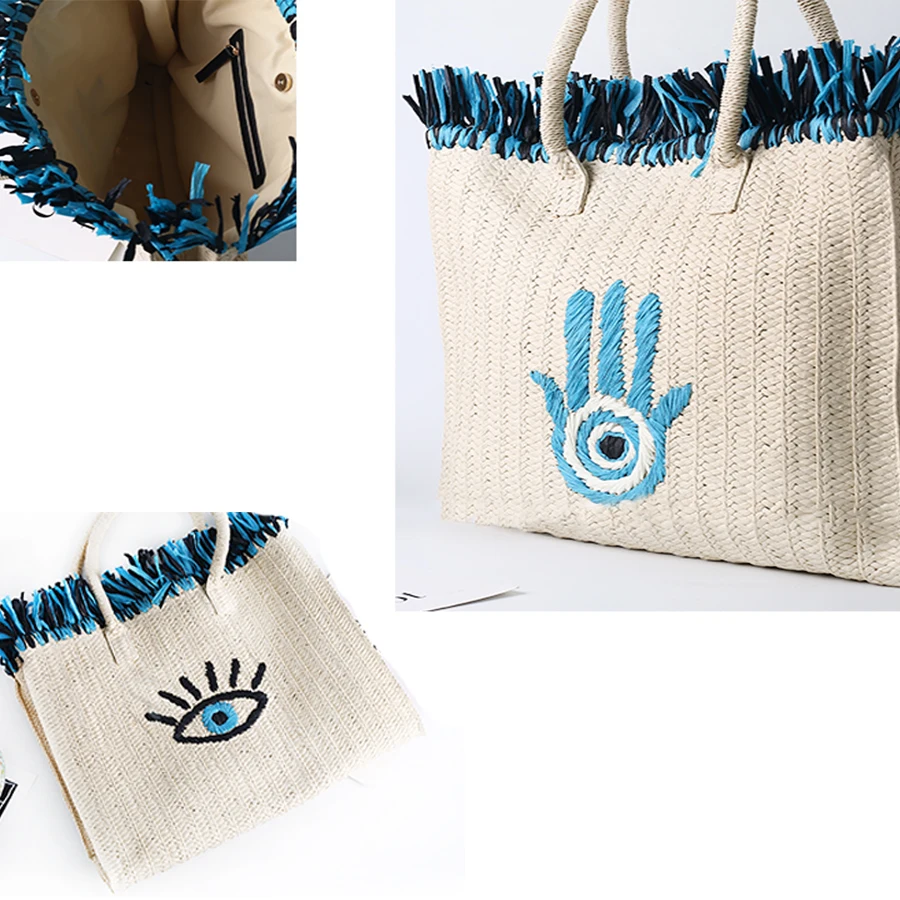 Дизайнерская Плетеная соломенная сумка в стиле бохо с бахромой, женские сумки на плечо, женская сумка с мультяшной вышивкой, вместительная ... от AliExpress RU&CIS NEW