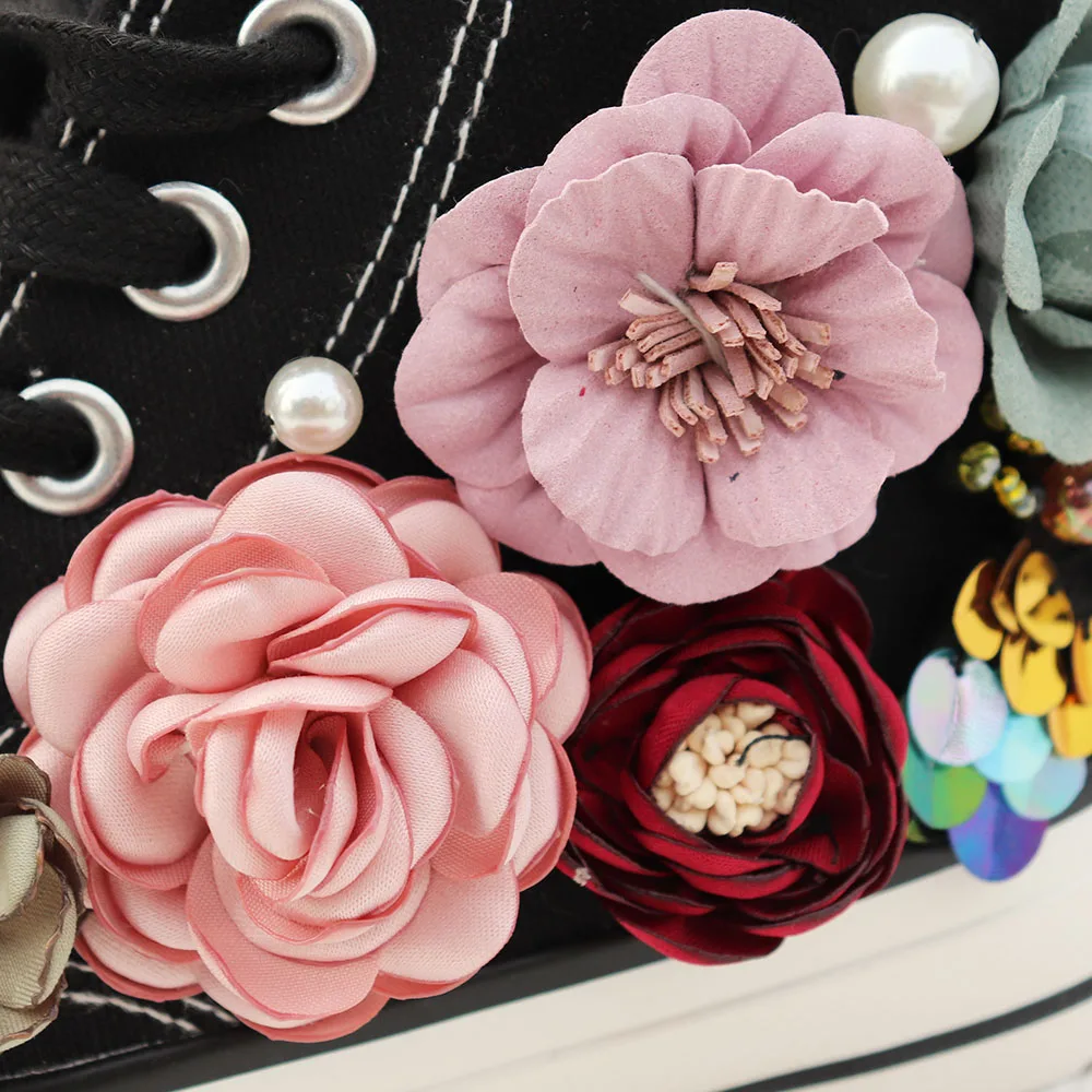 

Female Canvas Shoes High Top Cotton Shoes Velvet Winter Winter Women Shoes Flowers