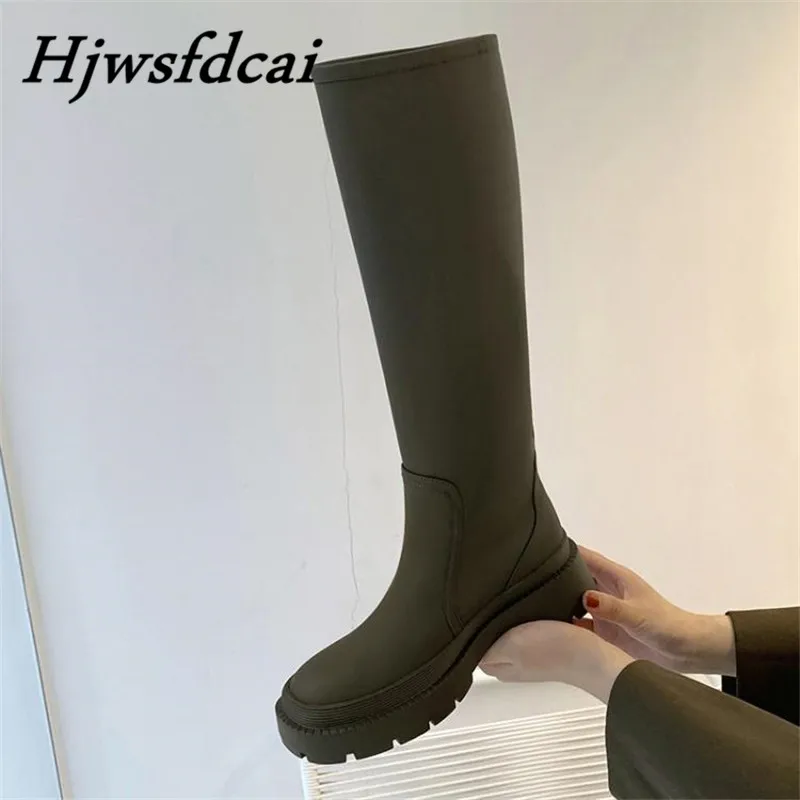 

Hjwsfdcai Fashionn za Брендовые женские длинные сапоги на массивном каблуке, женские сапоги на платформе, женские сапоги без застежки, сапоги до коле...