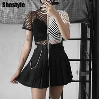 shestyle t shirts women 2021 sumemr net see through panelled patchwork white and black mock neck gothic crop tops outfits