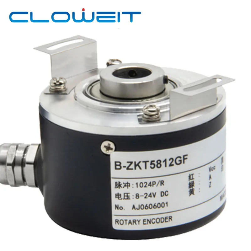 

Cloweit 58mm Incremental Encoder 12mm Hollow Shaft Rotary Optical Switch NPN Open Collector 1000-2500-3600-5000 PPR 5-24VDC