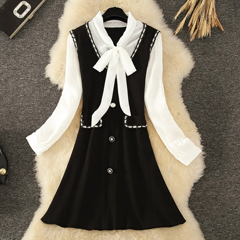 

Элегантное Вечернее Платье Осень-зима 2021 модное облегающее черное трикотажное платье-трапеция с бантом и длинным рукавом для ночного клуба