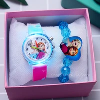 fashion cartoon flash light girls watches kids with bracelet silicone strap princess elsa children watches clock reloj infantil
