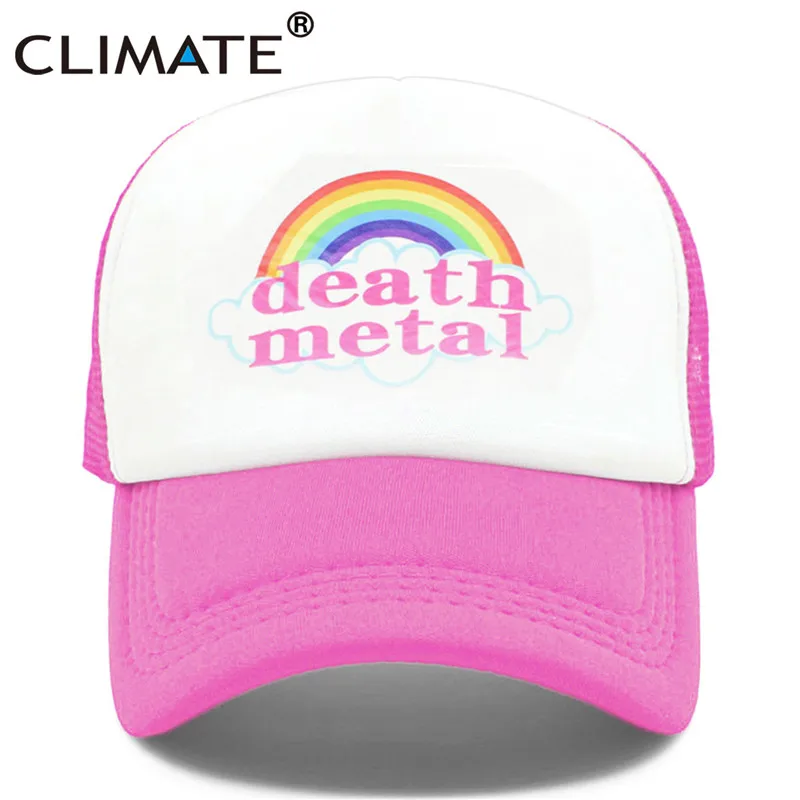 CLIMATE Death Metal Rock Trucker, кепка Rock, летняя кепка, металлическая Кепка Rock Fans, крутая сетчатая бейсболка, Мужская Радужная Кепка Trucker, кепка s, папа, Мужская кепка - Цвет: Rose White
