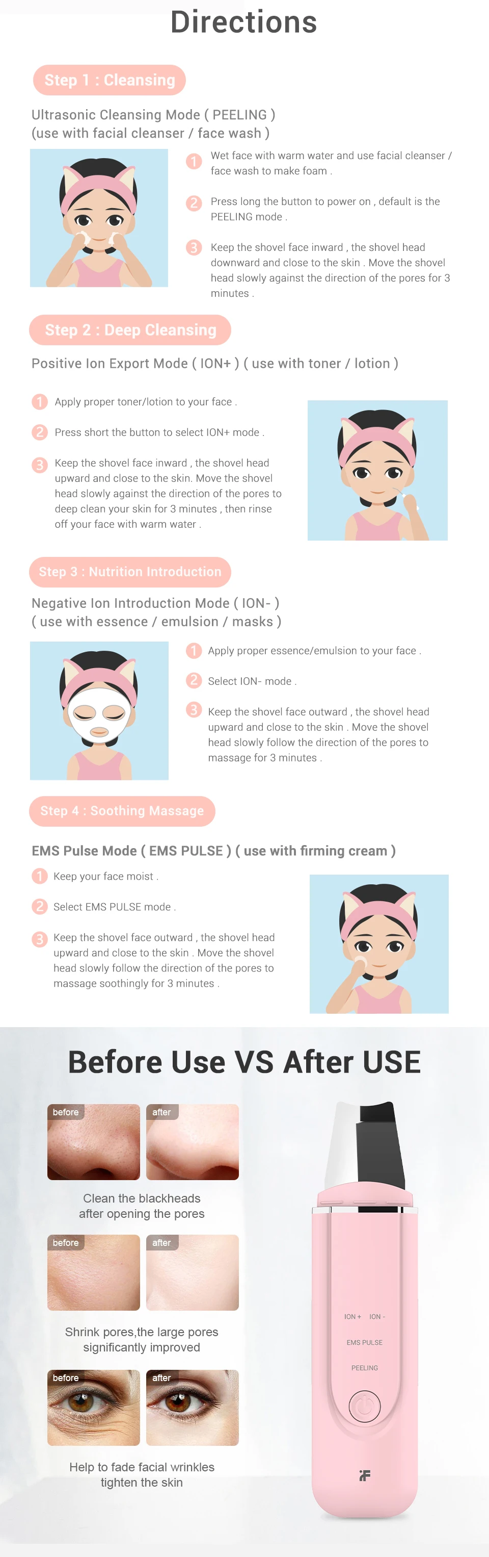 Xiaomi inFace Ultrasonic Ion Cleansing Instrument Massage Skin Scrubber Peeling Shovel Facial Pore Cleaner Machine