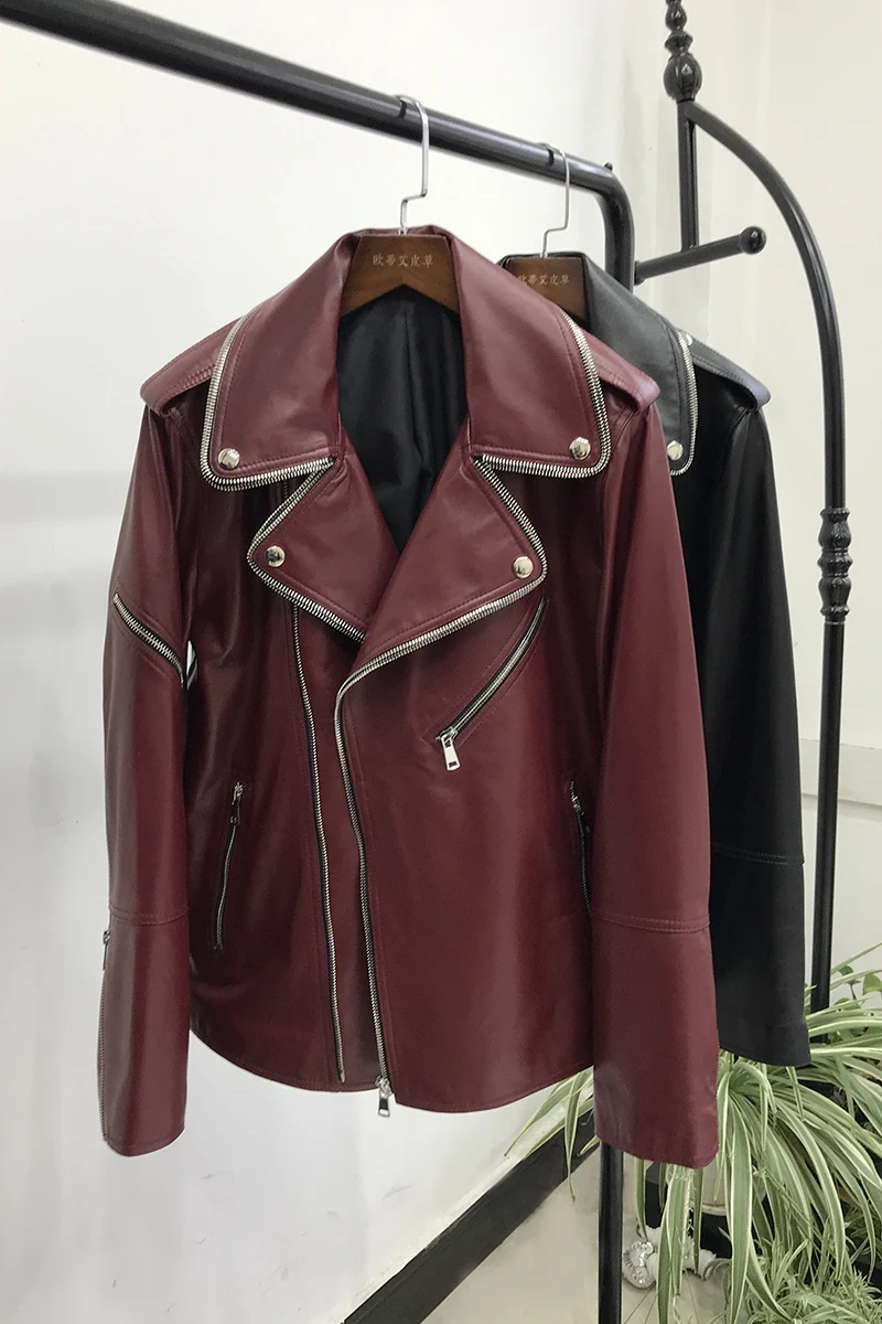 

Women 2020 Autumn New Genuine Leather Jacket Female Motorcycle Short Natural Sheepskin Coats Ladies Turn-down Collar Outwear D88