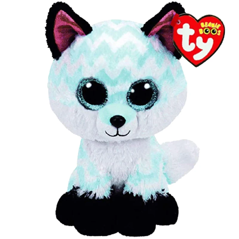 TY Beanie Boo's большие блестящие глаза Пайпер зелено белая лиса 6 &quot(15 см) плюшевое
