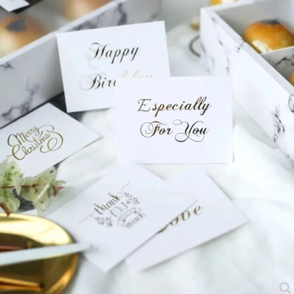 

50PCS 6x8cm Thank You White Greeting Card Gold Stamping Simple Design Handwriting Message Cards Gift Decor Happy Birthday