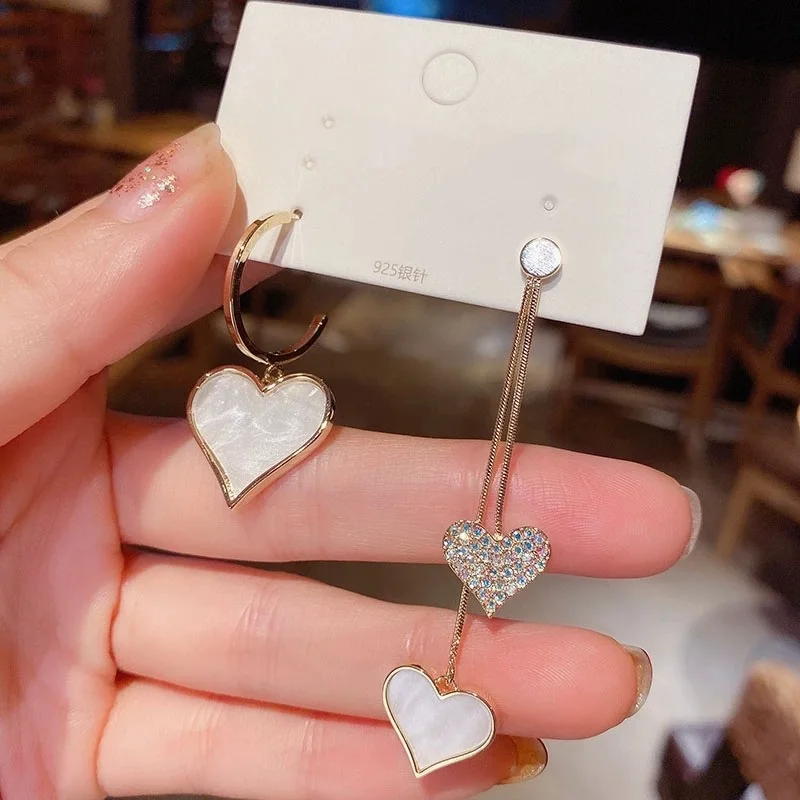 

Hernasion Korea Asymmetric Earrings Love Heart Tassel Dongdaemun Stud Earrings for Women Lady's Jewelry Accessories Gift