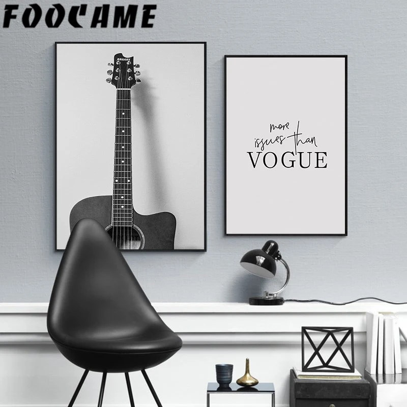 Картина на холсте для гостиной современная Скандинавская черно-белая гитара