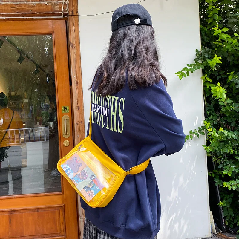 

Japanese college style women creative cute cartoon bear shoulder bag transparent girl student canvas small bag