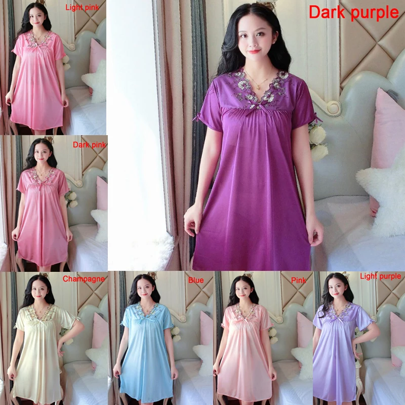

Sexy Nightgown Dress Night Shirts Ice Silk Satin Sleepwear Female Nightgown Women Sleeping Dresses