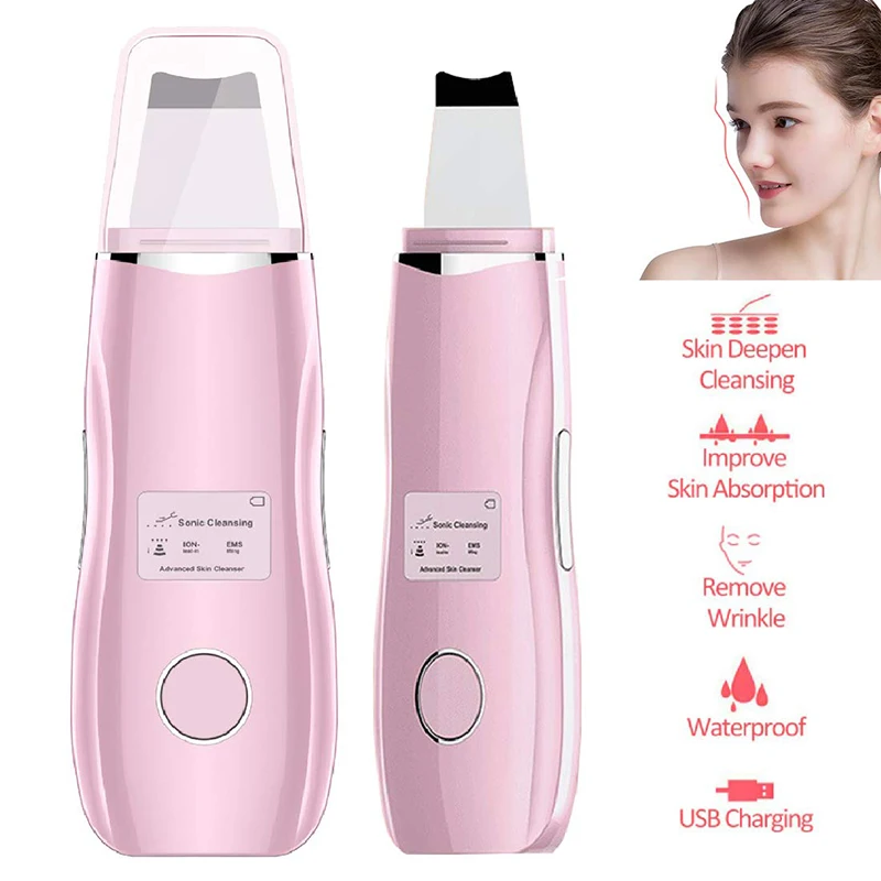 Pink Ультразвуковое ионное глубокое очищение кожи скруббер очищение пор отшелушивающий для черных точек Usb зарядка портативная Лопата для пилинга лица - Цвет: Pink