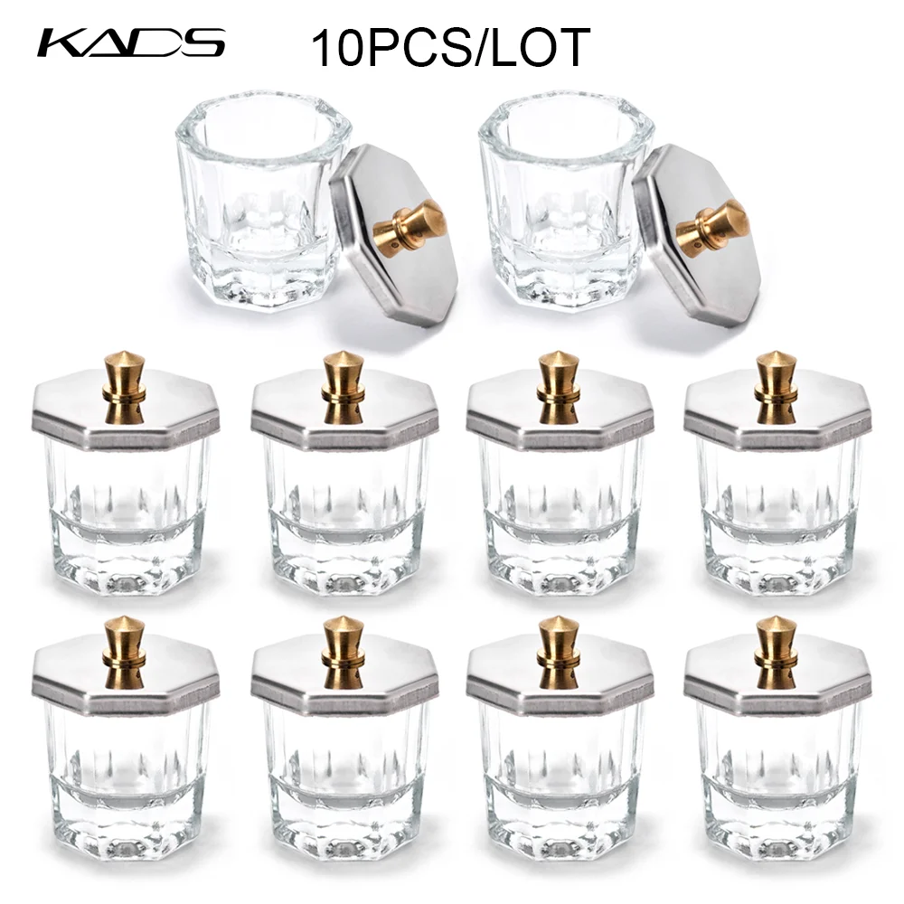 

KADS 10PCS Acrylic Crystal Clear Nail Cup Acrylic Powder Liquid Glass Dappen Lid Dish Bowl Jars Holder Container Nail Art Tool