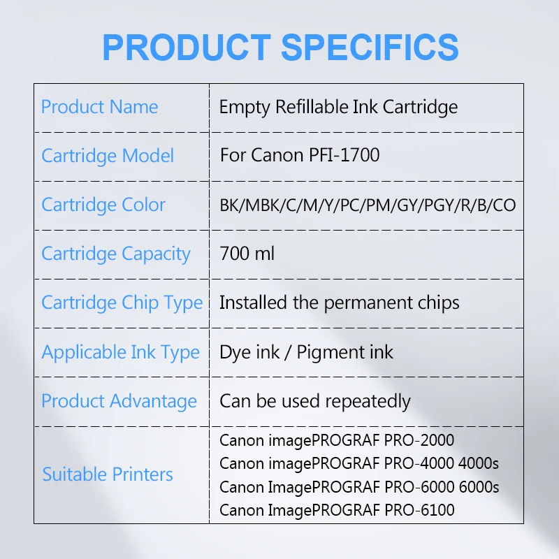 PFI 1700 PFI1700 перезаправляемый картридж с постоянным чип для Canon PRO 2000 2100 4000 4000S 6000