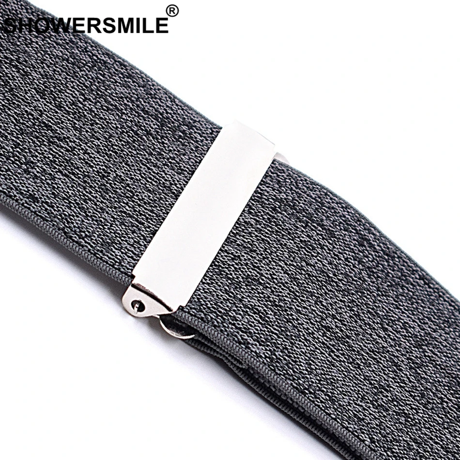 Мужские подтяжки shouresmile серые для брюк широкие 5 см 4 зажима эластичные