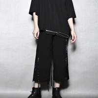 mens casual pants spring and autumn new dark bright ribbon design super loose wide leg pants nine inches straight pants