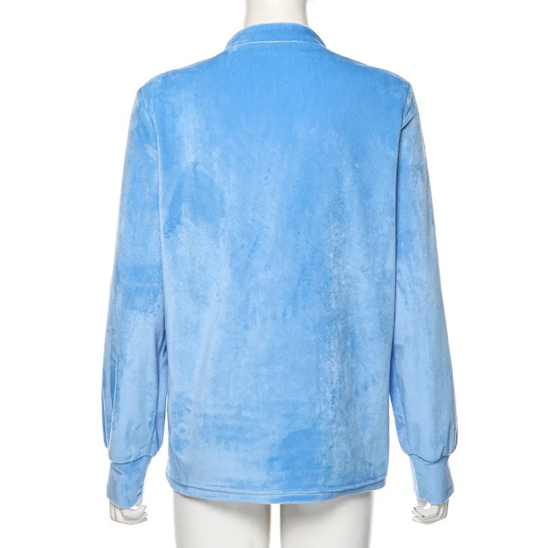 Толстовка Женская зимняя синяя полуоткрытый воротник Свободный Топ пуловер 2019