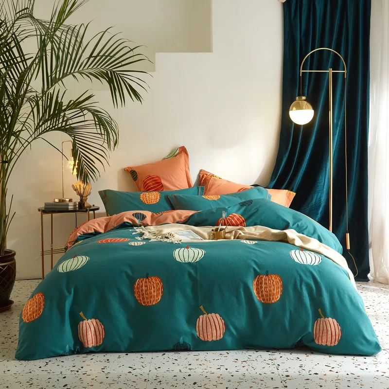 

Brushed Pure Cotton Bedding Set Leaf Flower American Style Duvet Quilt Cover Bed Sheet Linen King Bedclothes Gift Home Textile