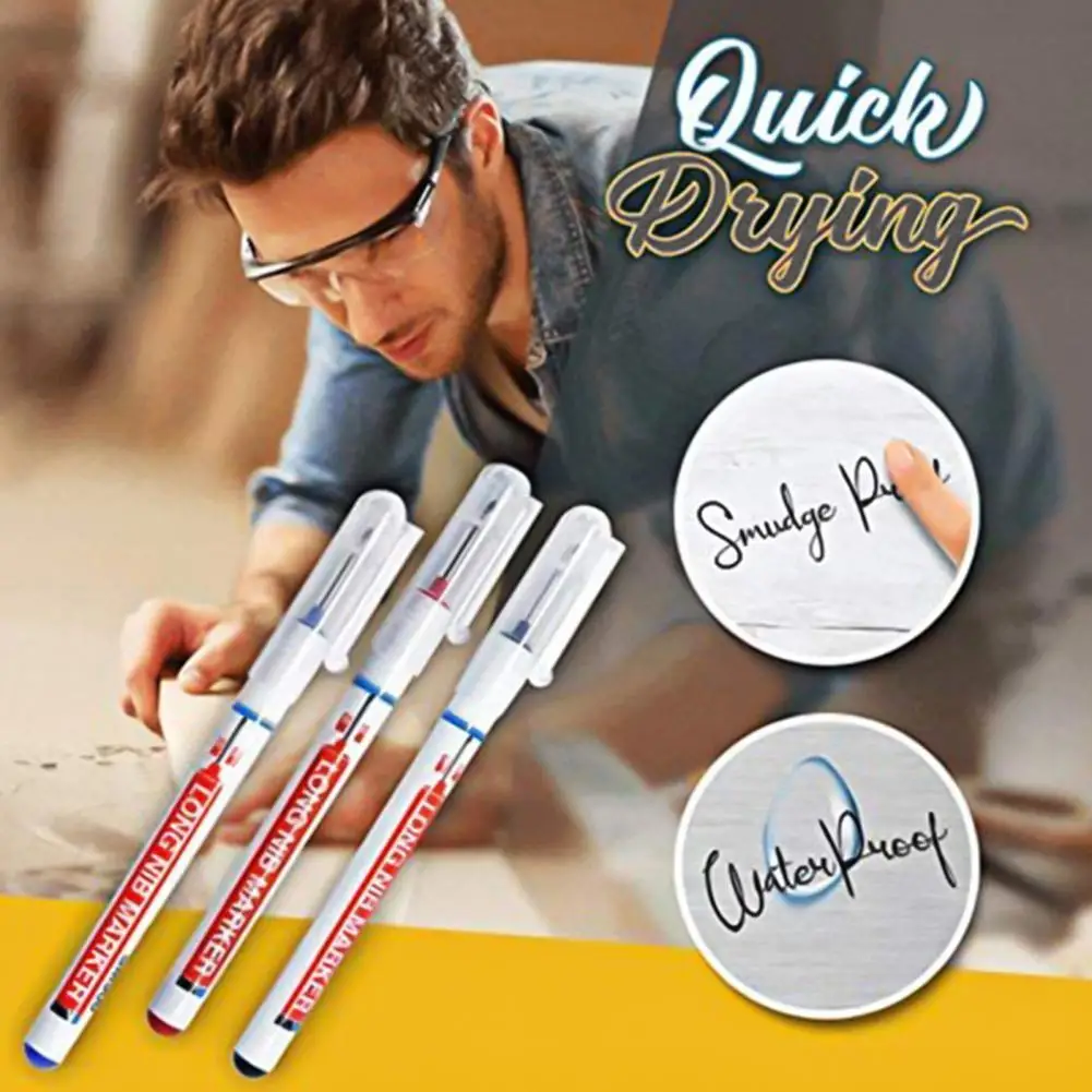 

Маркировочная ручка, водонепроницаемый Быстросохнущий полипропиленовый длинный перо-маркер для школы, деревообработки, красный, синий, че...