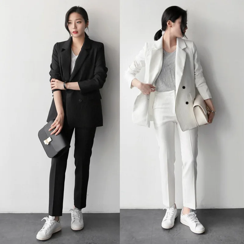 

suit suit female autumn vertical stripes long-sleeved professional suit trousers two-piece suit