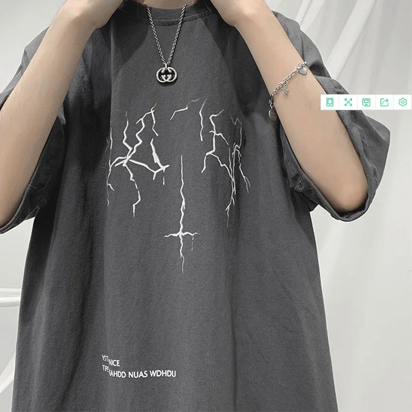 Футболка мужская оверсайз с принтом молнии Однотонная рубашка круглым вырезом