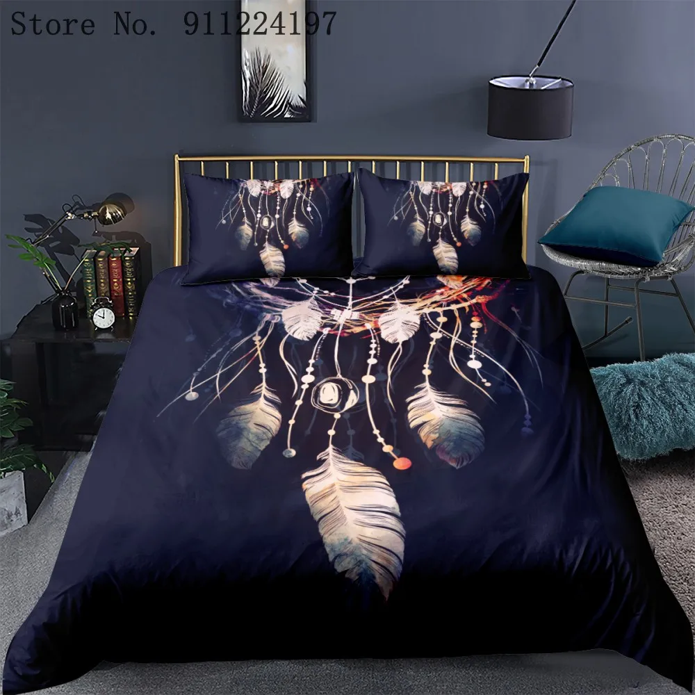 

3D Feather Wind Chimes Bedding Set High Quality Duvet Cover Set 229*229CM Bohemian Comforter Bed Linens Microfiber Bedclothes