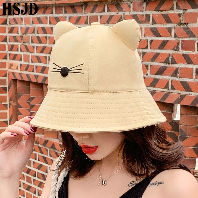 Шляпа от солнца Женская хлопковая складная с широкими полями Мультяшные кошачьи