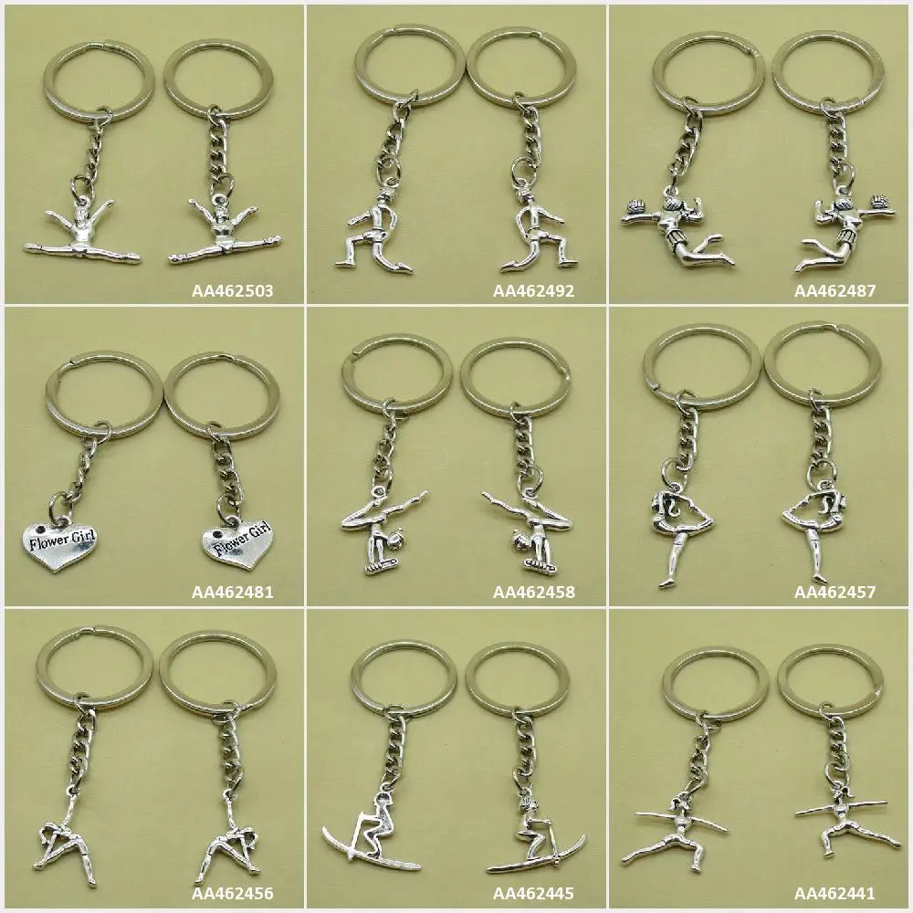 Античный серебряный брелок для ключей гимнастика катание на лыжах цветок