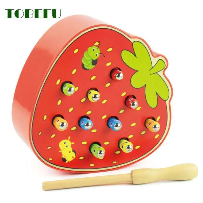 Игра TOBEFU Catch Worm цветная Когнитивная Магнитная клубника яблоко Детские деревянные