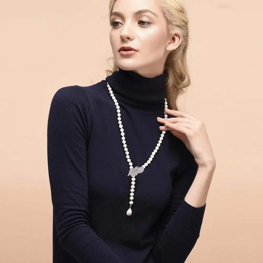 Женское длинное жемчужное ожерелье SENEN белое с натуральным пресноводным