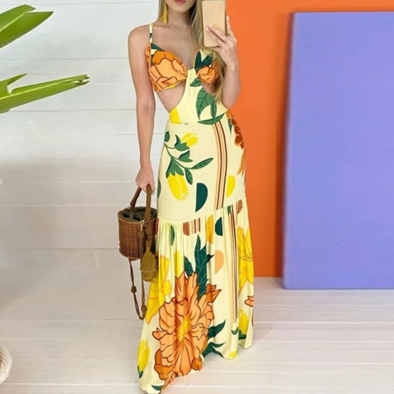 

Новинка 2021, платье для отдыха, женские подтяжки без рукавов, комбинированное ажурное модное сексуальное повседневное длинное платье, Примо...