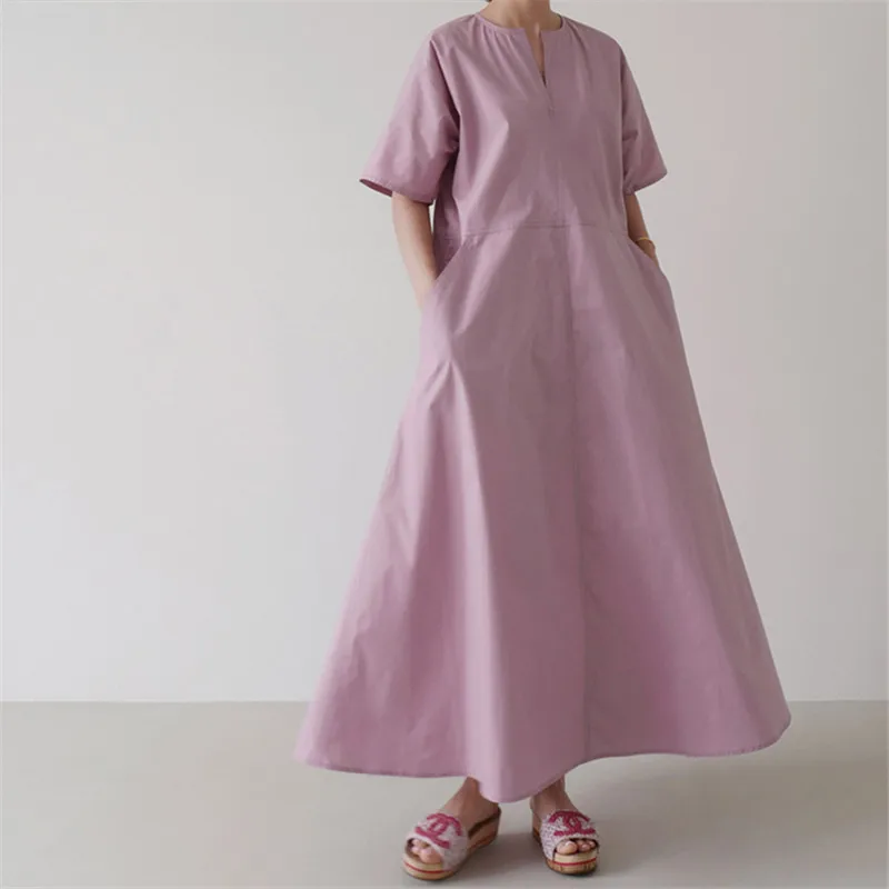 Повседневное женское платье IHOBBY розовое Макси-Платье с круглым вырезом и пышными