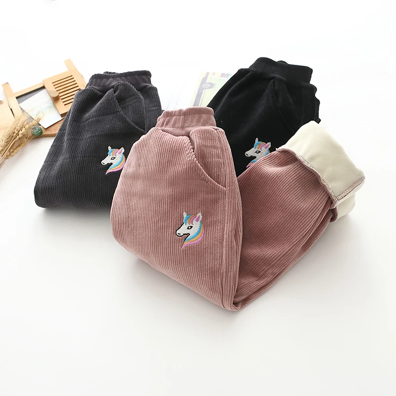 Новинка Осень/Зима 2021 модели для детей тяжелые хлопковые брюки с вышивкой пони