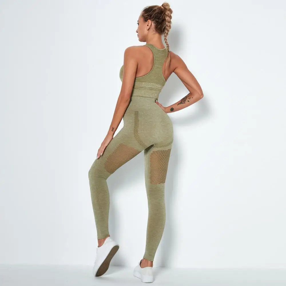 

Yoga Sets Seamless Breathable Fitness Clothing High Waist Gym Leggings Padded Push Up Sports Bra Running Sportswear Track suit