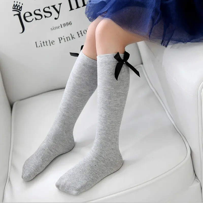 

Kids Warm Winter Knee High Stockings Christmas Girls Striped Boot Bowknot Stocking Cotton Xmas Gifts Stocking 1-8T