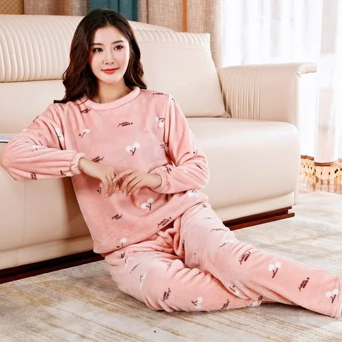 StyleJ H5773 утолщенная осенне-зимняя Пижама женская Коралловая флисовая Пижама Костюм Студенческая фланелевая теплая Милая Ночная Рубашка домашняя одежда - Цвет: StyleJ
