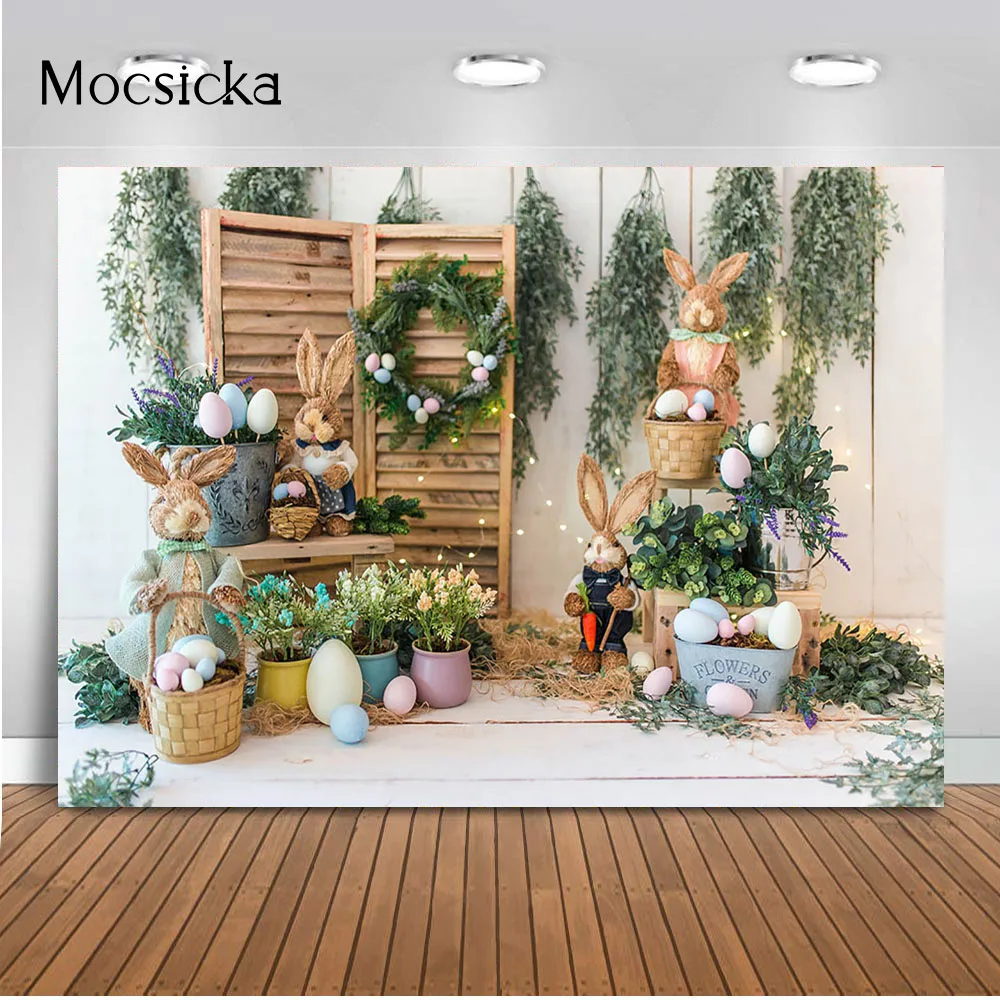 

Фон для фотосъемки с изображением кролика весеннего пасхального яйца для новорожденных и детей