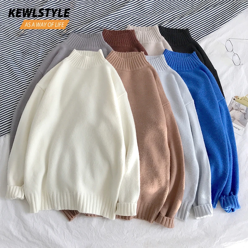 Мужская водолазка с высоким воротником вязаные свитера однотонная повседневная