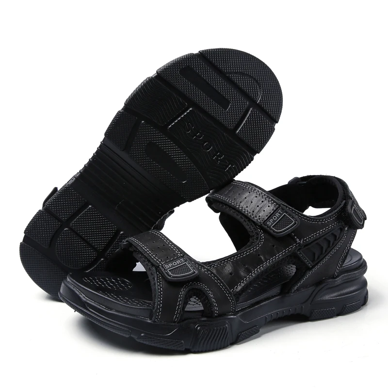 Сандалии мужские летние из натуральной кожи модная Уличная обувь плоская