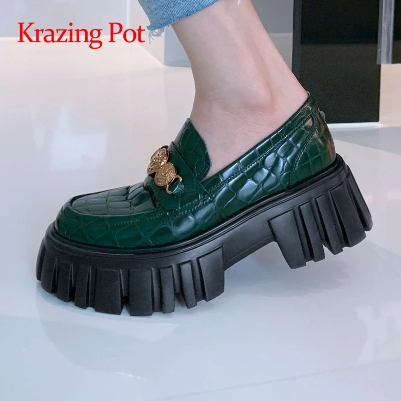 

Krazing Pot limited customization genuine leather round toe high heels preppy style young lady slip on casual women pumps L1f9