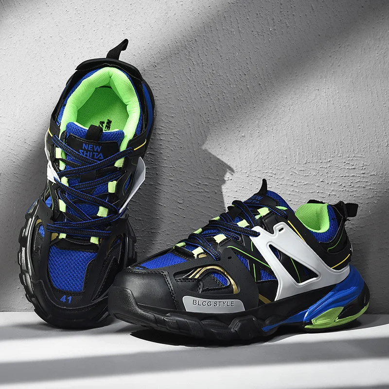 Мужские кроссовки на массивной подошве черные повседневные сетчатые унисекс