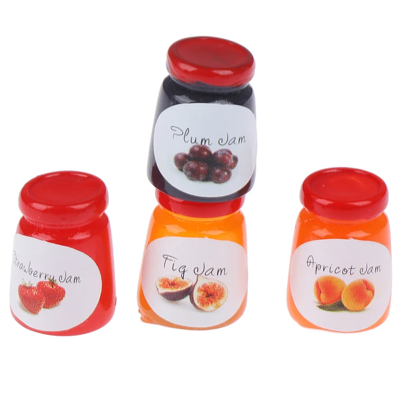 

4Pcs/Set 1:12 Kitchen Doll House Accessories 4 Bottles Jams DIY Dollhouse Food toy Doll House Miniatures