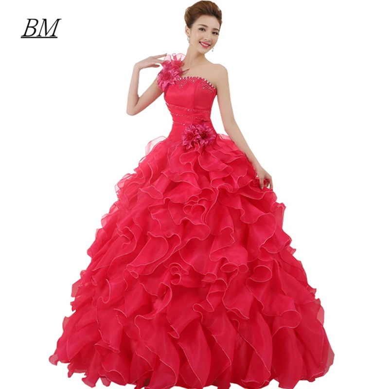 Фото Новое платье Quinceanera на одно плечо BM, бальное платье с бисером для выпускного вечера для девочек 16, праздничное платье принцессы на день рождения BM776 №1
