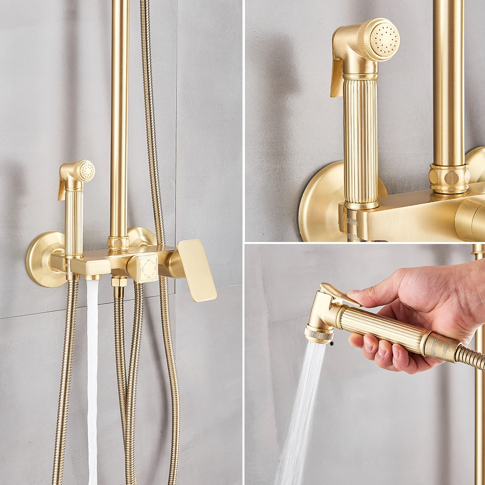 Матовый золотой набор для душа смеситель ванны и кран дождевой латунная насадка